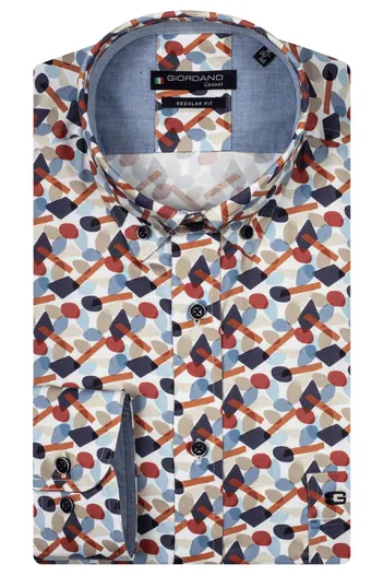 Giordano Giordano overhemd blauw geprint katoen