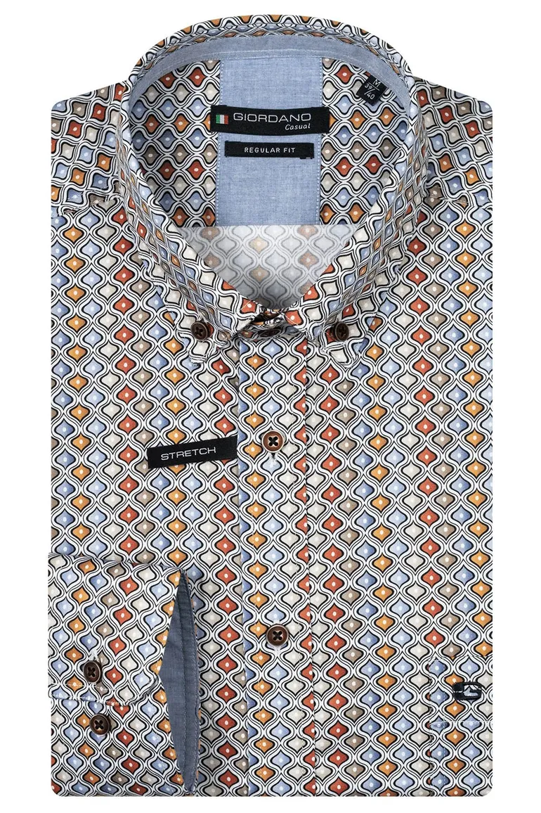 Giordano casual overhemd lichtblauw geprint