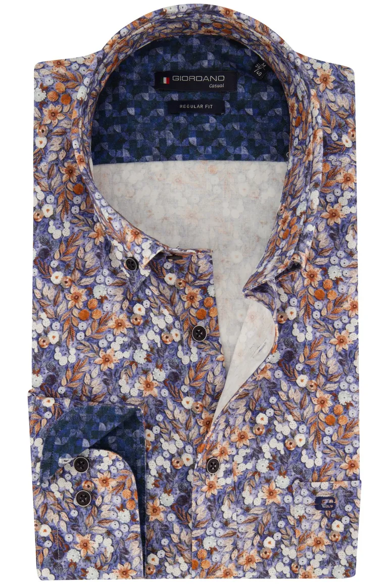 Giordano Regular Fit casual overhemd blauw bloemen