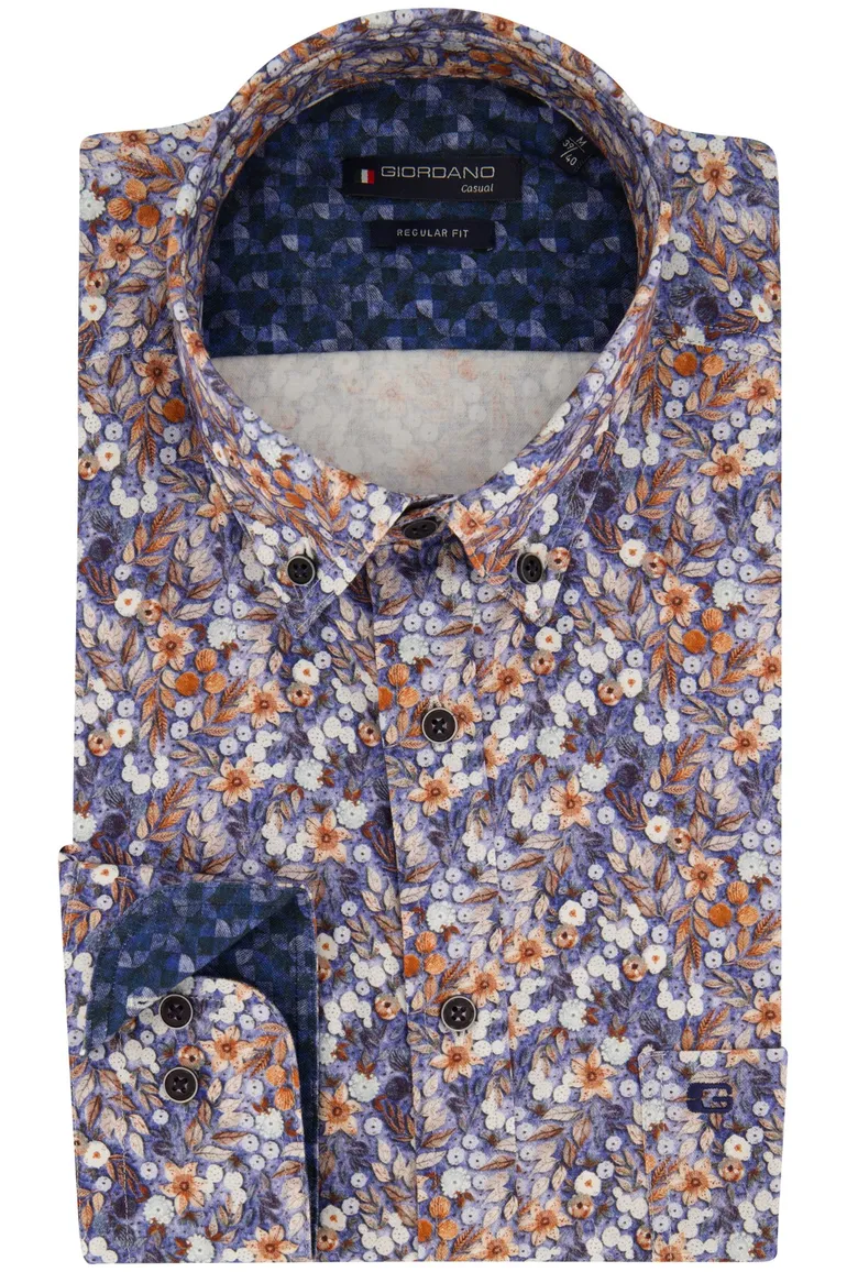 Giordano Regular Fit casual overhemd blauw bloemen