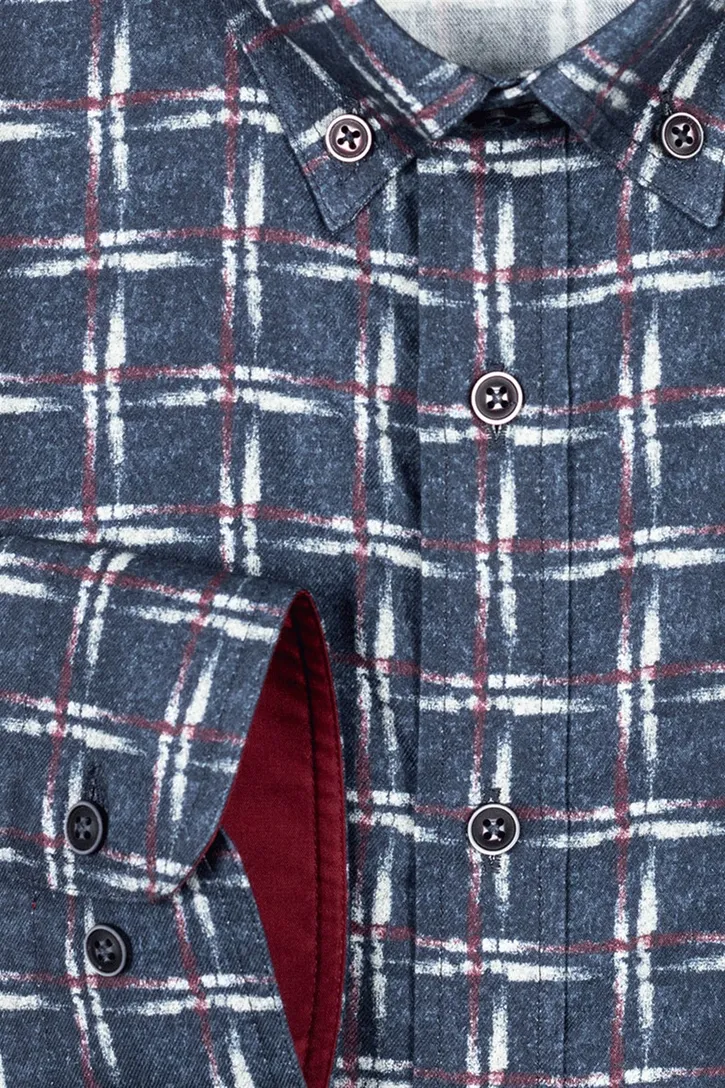 Katoenen Giordano overhemd donkerblauw geruit