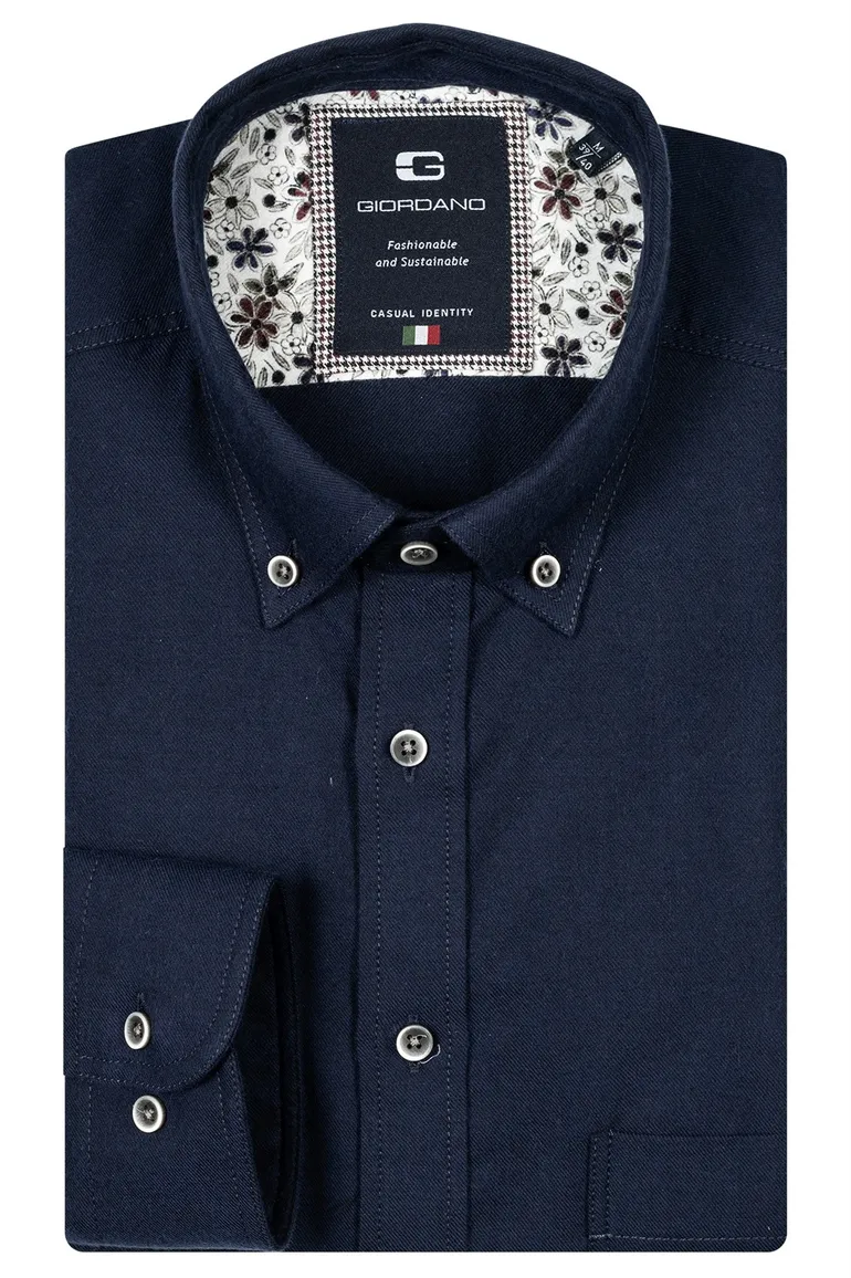Giordano overhemd effen donkerblauw button-down