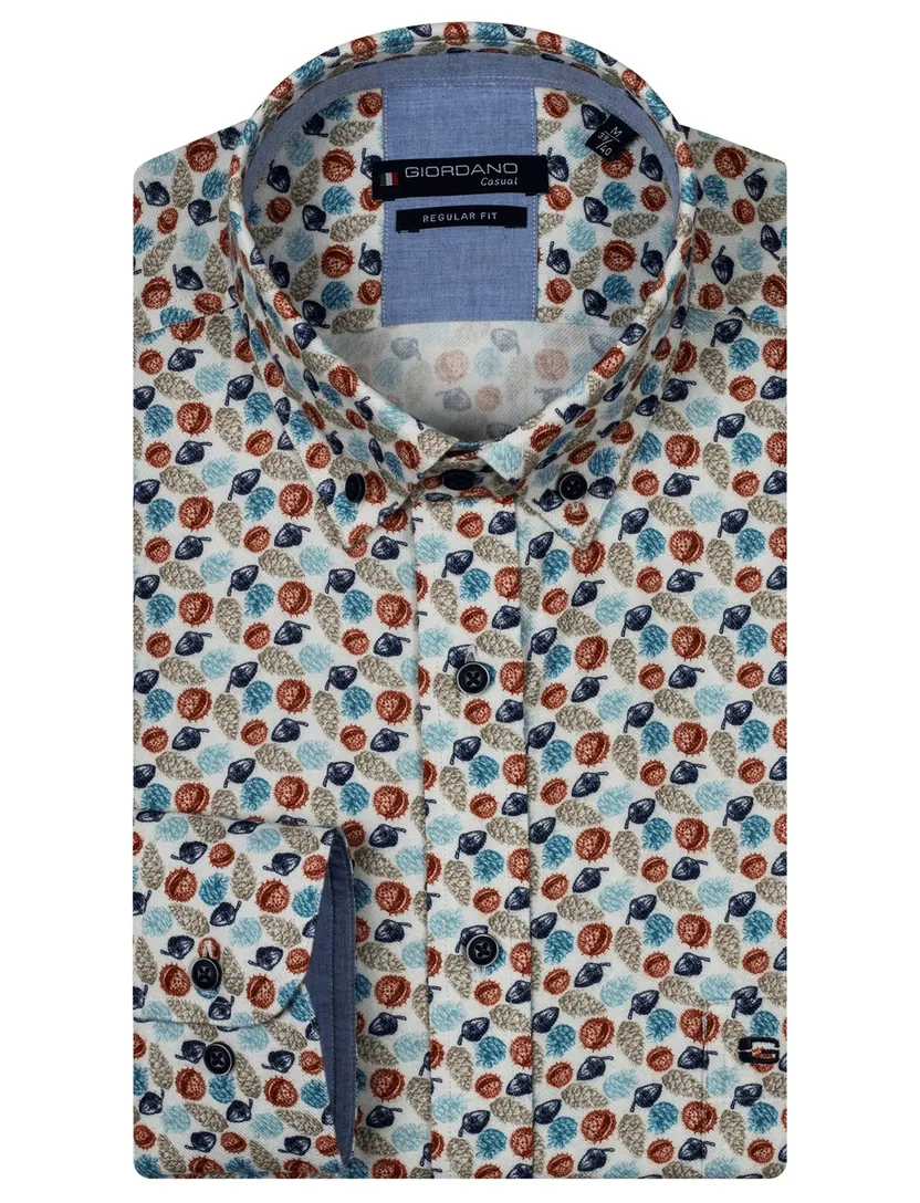 Katoenen Giordano overhemd donkerblauw geprint