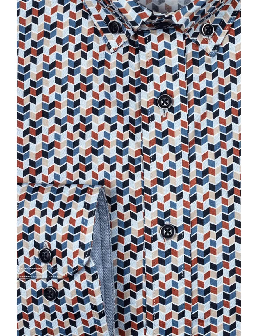 Giordano overhemd katoen rood donkerblauw geprint button-down