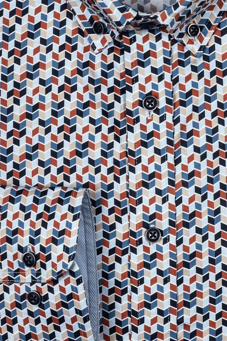 Katoenen Giordano overhemd rood donkerblauw geprint wijde fit