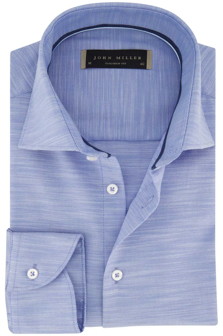 John Miller overhemd blauw gemeleerd tailored fit