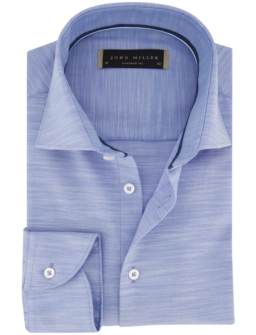 John Miller overhemd blauw gemeleerd tailored fit