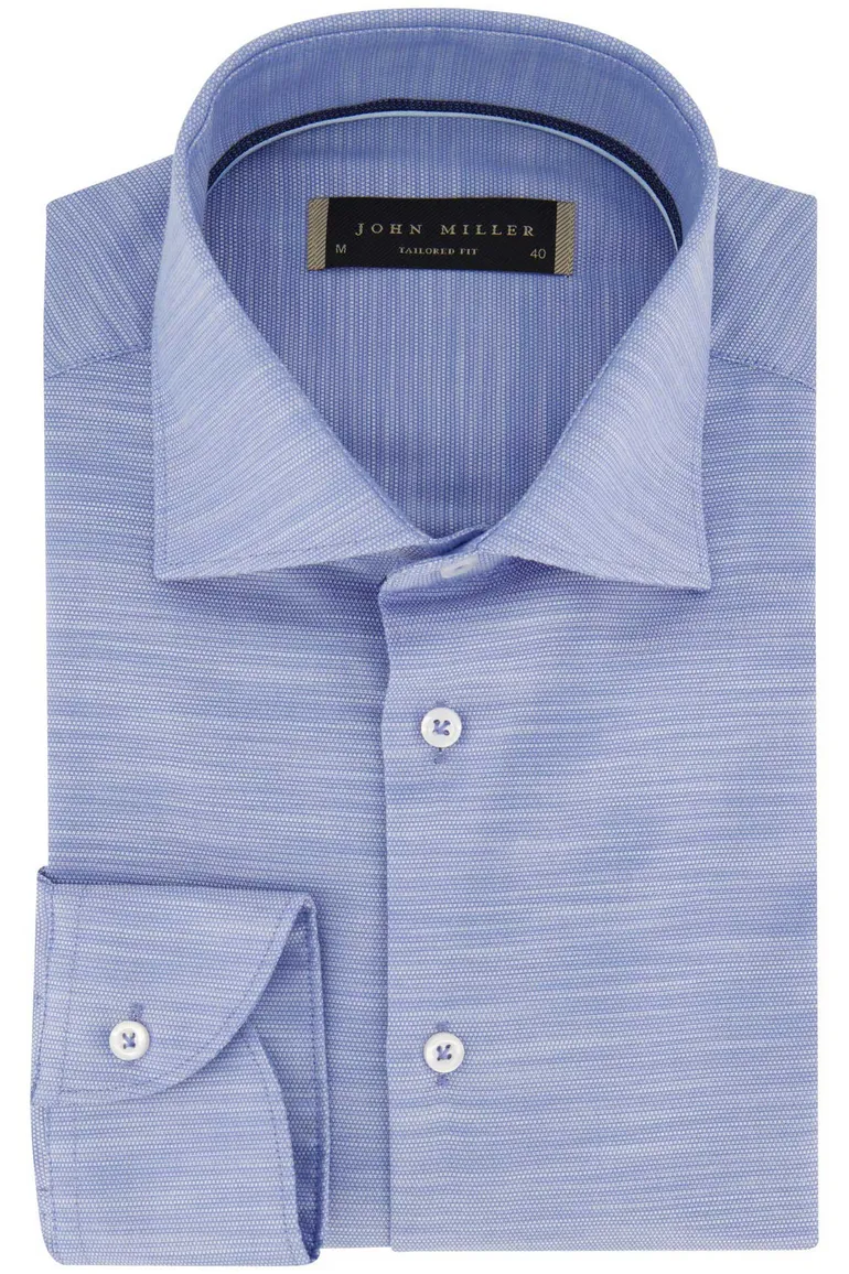 John Miller overhemd blauw gemeleerd tailored fit