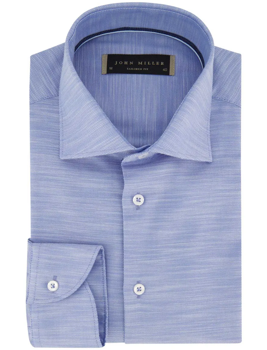 John Miller overhemd blauw gemeleerd tailored fit