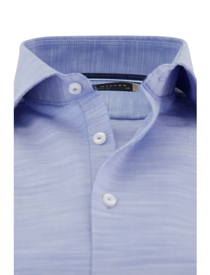 John Miller overhemd blauw gemeleerd tailored fit
