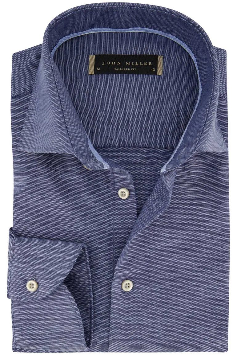 John Miller overhemd navy gemeleerd tailored fit
