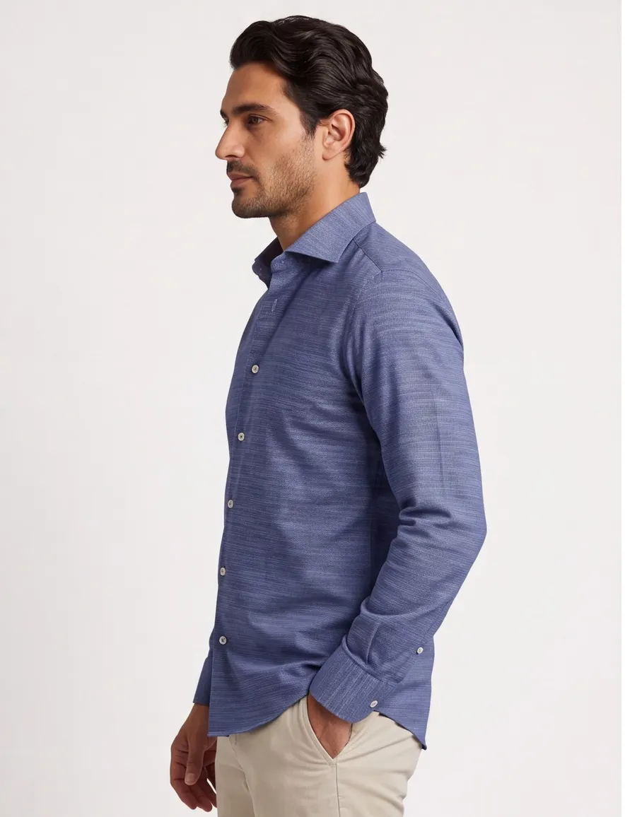 John Miller overhemd navy gemeleerd tailored fit