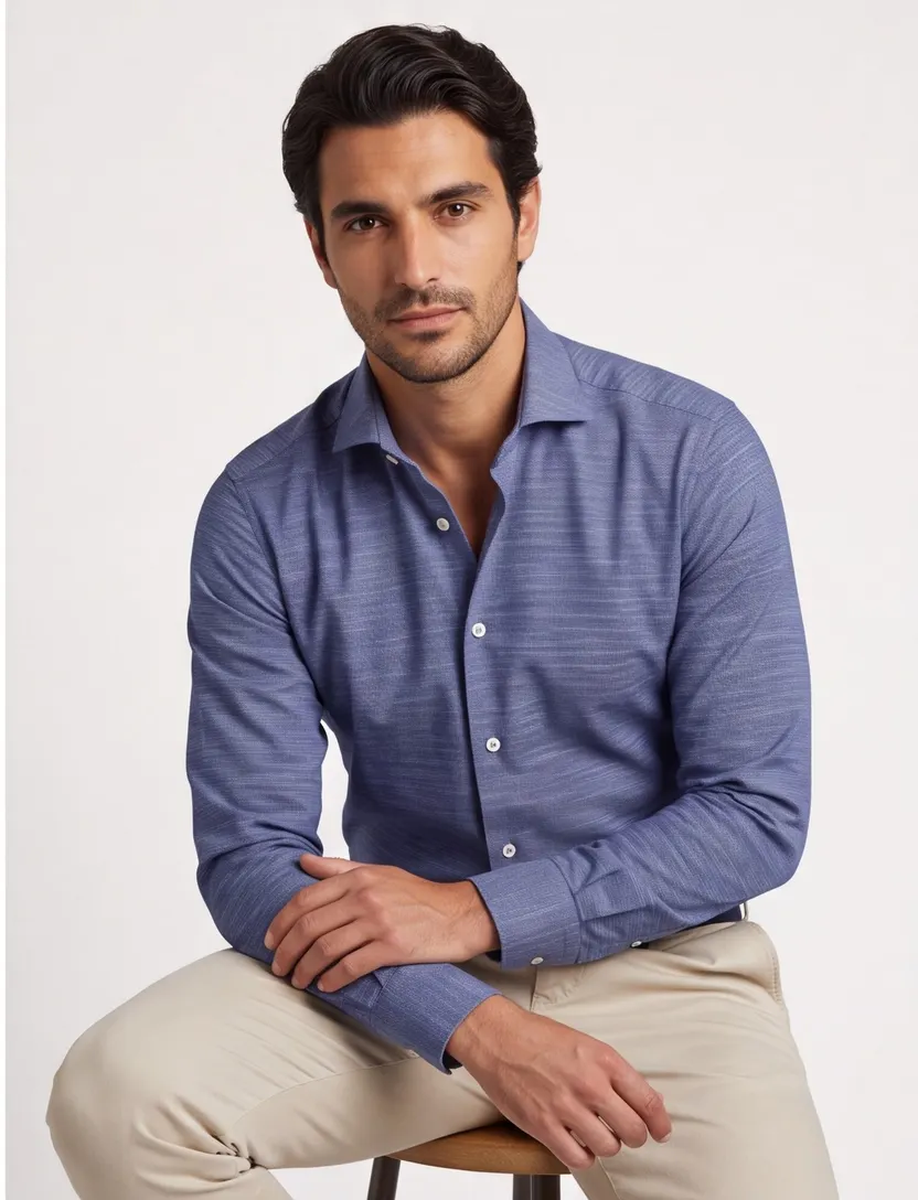 John Miller business overhemd normale fit blauw gemêleerd