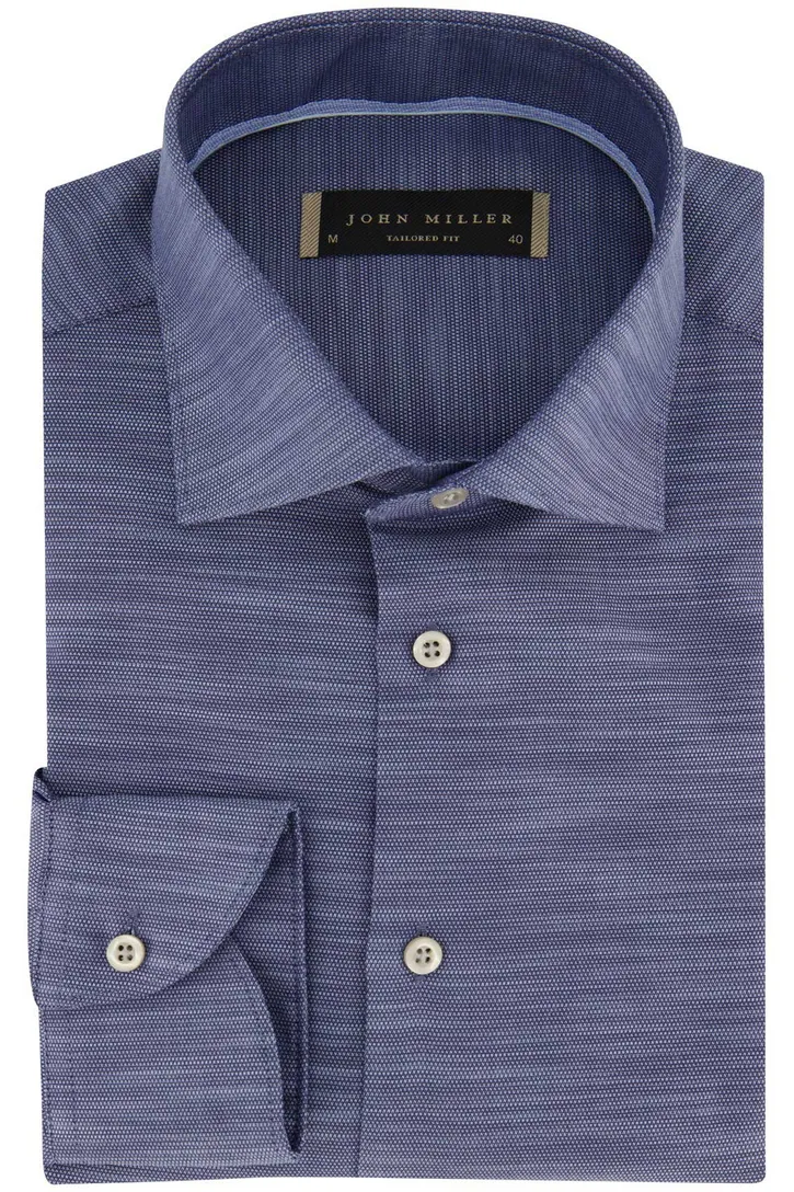 John Miller business overhemd normale fit blauw gemêleerd