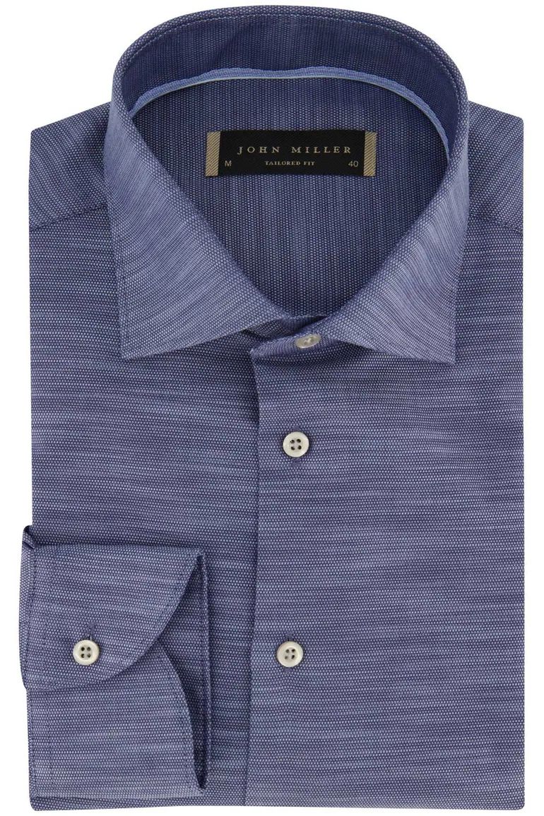 John Miller overhemd navy gemeleerd tailored fit