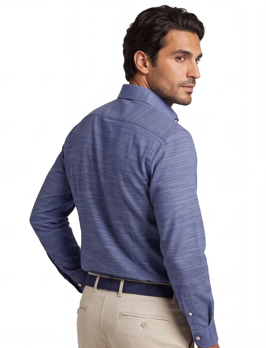 John Miller overhemd navy gemeleerd tailored fit
