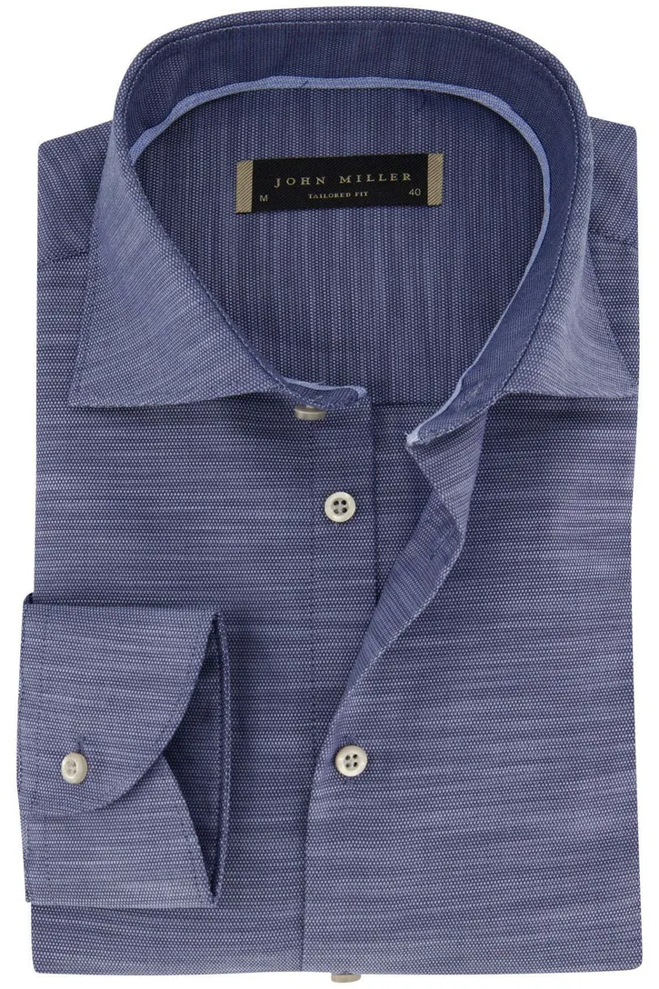 John Miller tailored fit overhemd katoen mouwlengte 7 navy gemêleerd