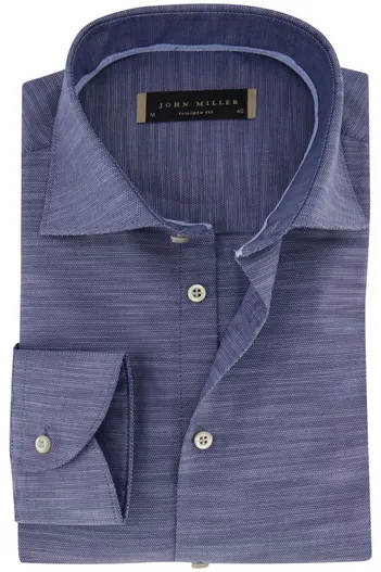 John Miller Overhemd John Miller mouwlengte 7 navy gemêleerd tailored fit katoen