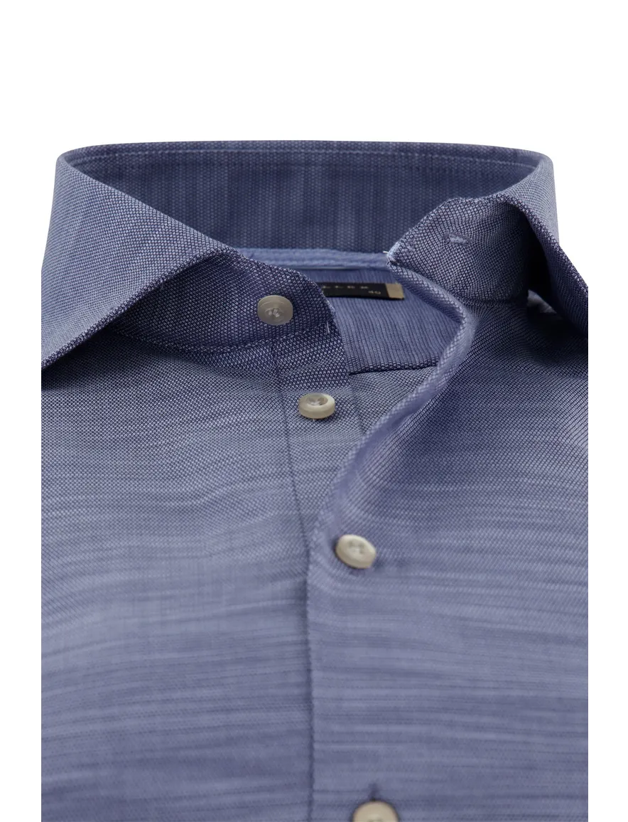 Overhemd John Miller mouwlengte 7 navy gemêleerd tailored fit katoen