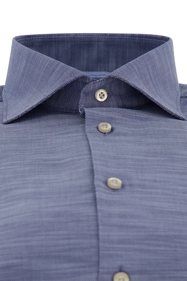 John Miller tailored fit overhemd katoen mouwlengte 7 navy gemêleerd