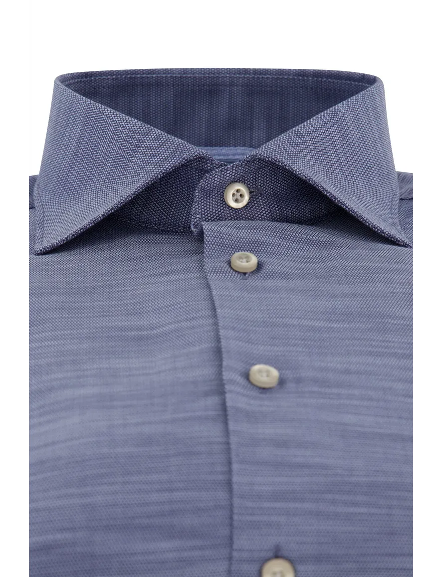 Overhemd John Miller mouwlengte 7 navy gemêleerd tailored fit katoen