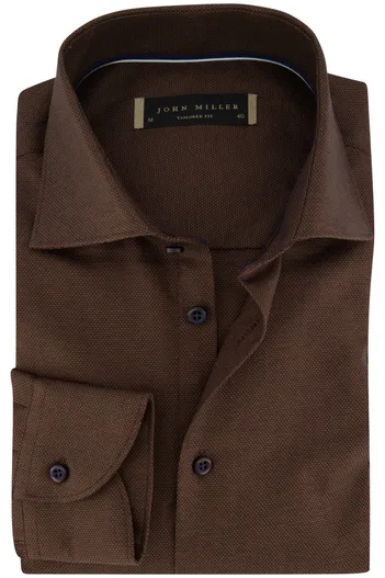John Miller John Miller overhemd Tailored Fit bruin effen