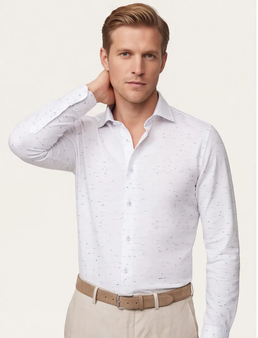 Ledub business overhemd Modern Fit wit geprint