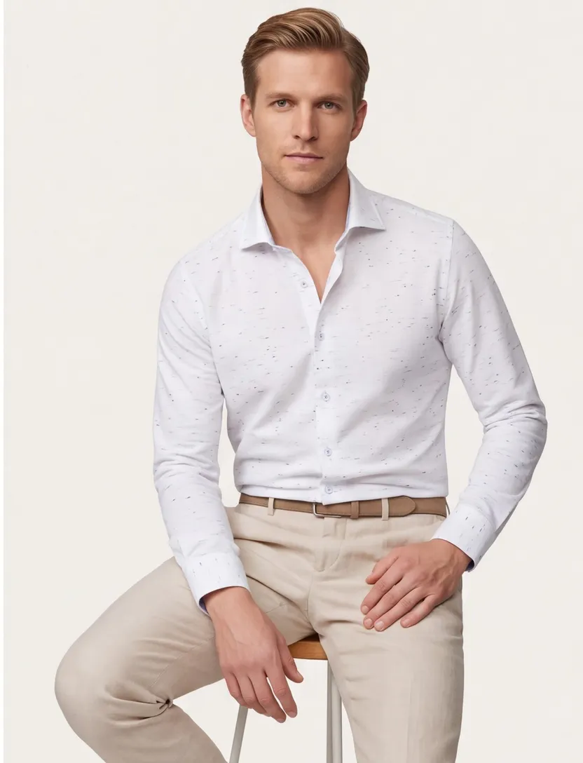 Ledub business overhemd Modern Fit wit geprint