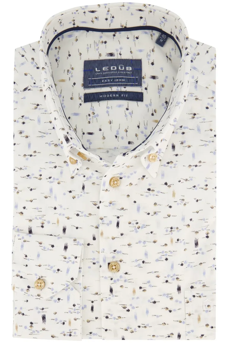 Ledub overhemd normale fit wit geprint button down