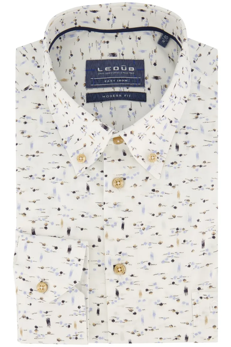 Ledub overhemd normale fit wit geprint button down