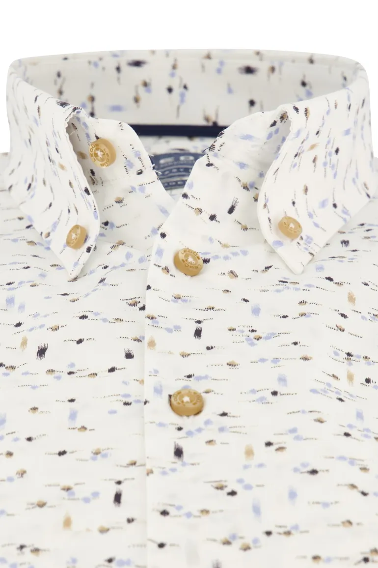 Ledub overhemd normale fit wit geprint button down