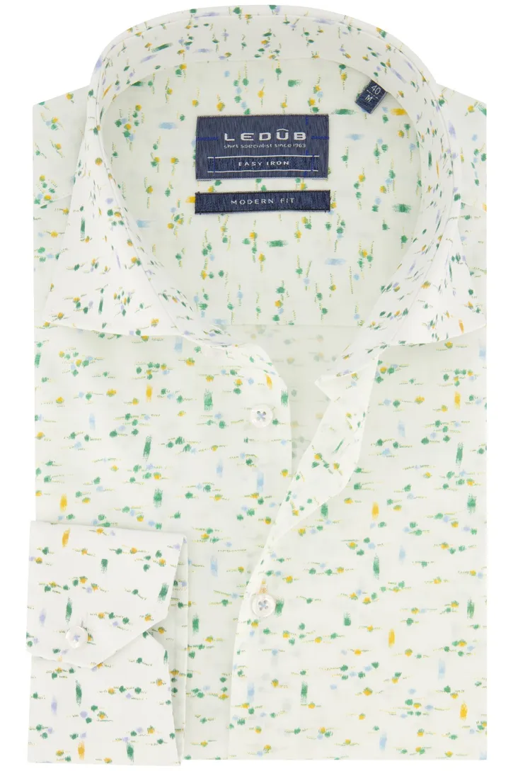 Ledub overhemd Modern Fit wit /groen print