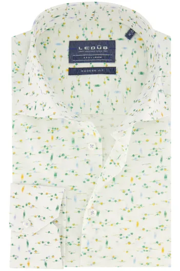 Ledub Overhemd Ledub Modern Fit wit /groen geprint