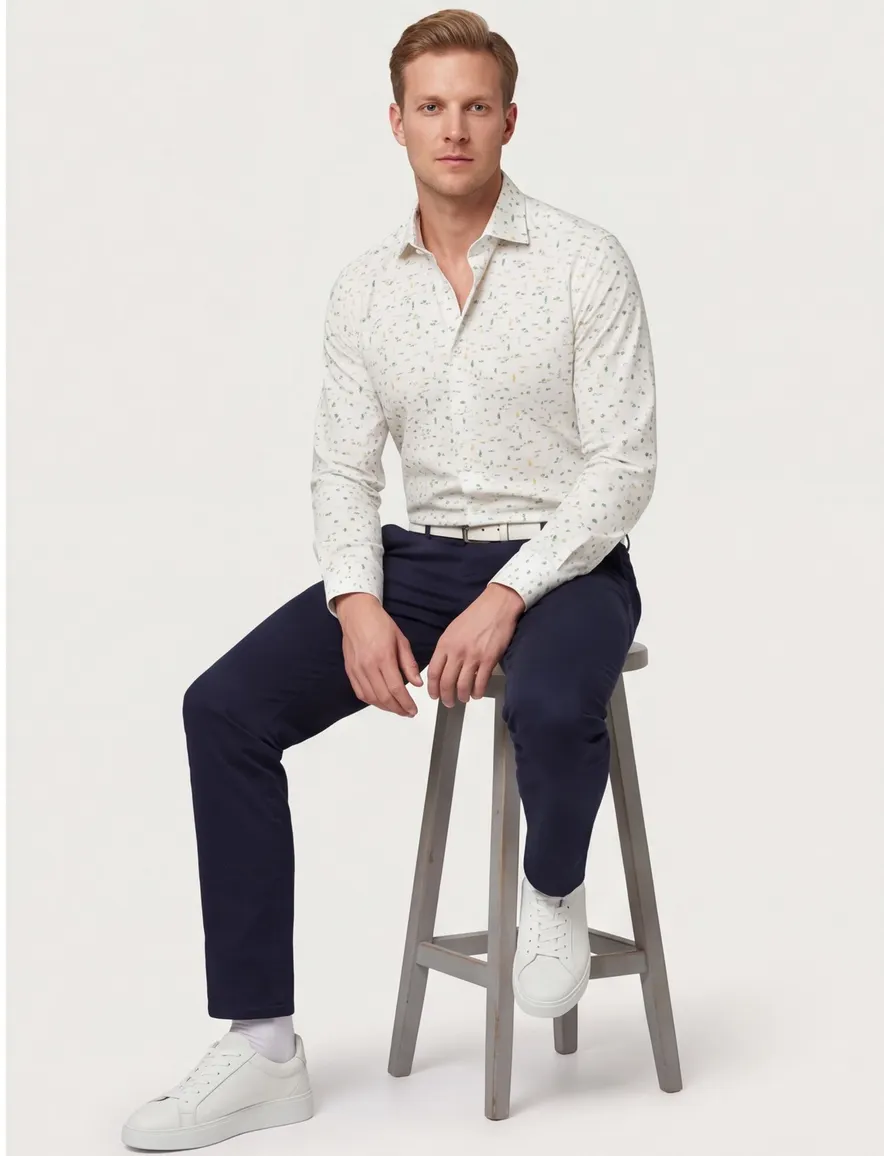Overhemd Ledub Modern Fit wit /groen geprint