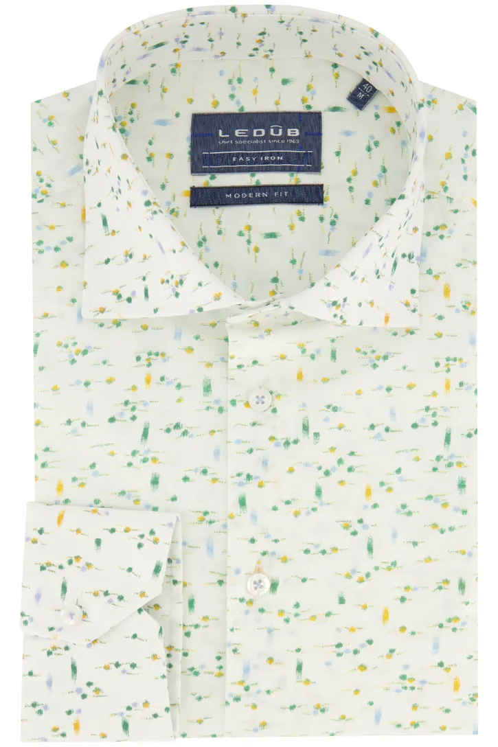 Ledub overhemd Modern Fit wit /groen print