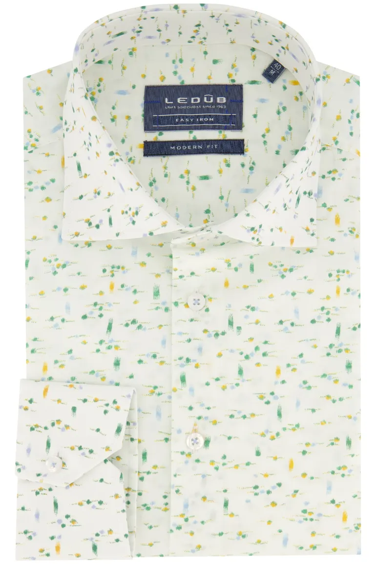 Overhemd Ledub Modern Fit wit /groen geprint