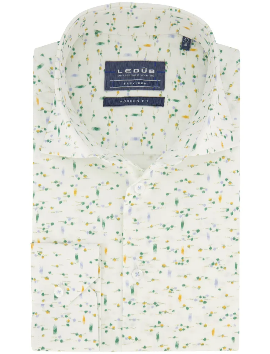 Ledub overhemd easy iron wit/groen