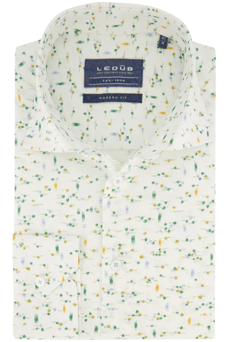 Ledub overhemd Modern Fit wit met print