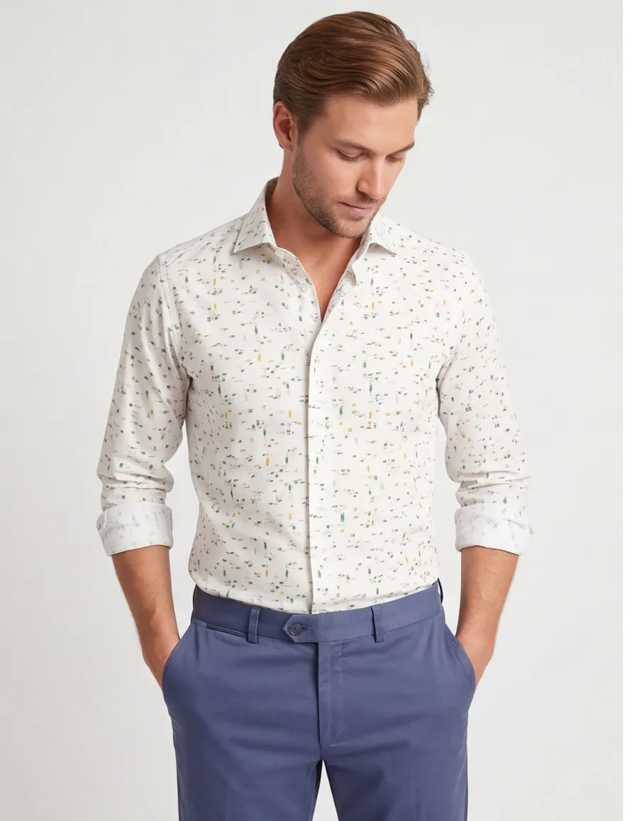 Ledub overhemd Modern Fit wit met print