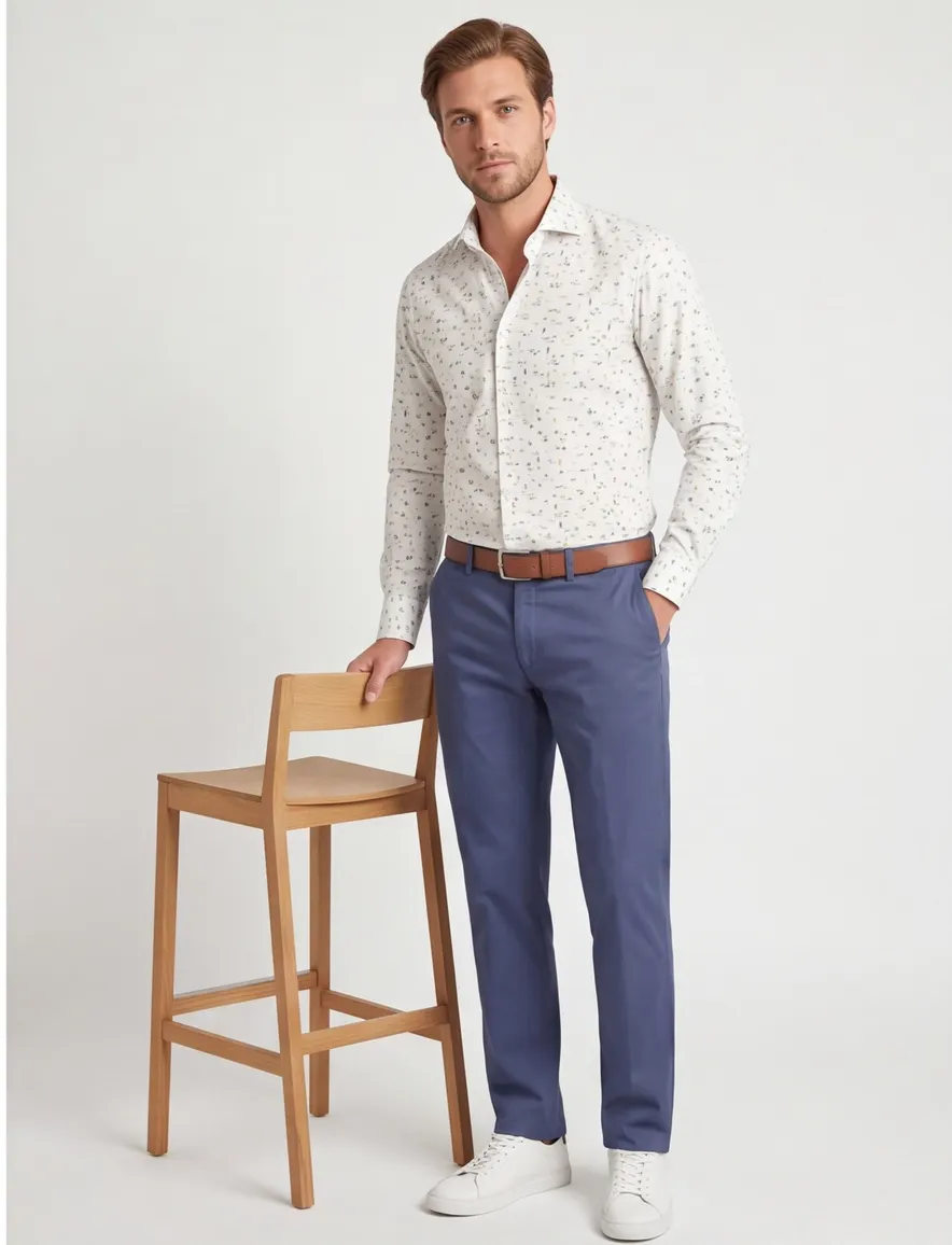 Ledub overhemd Modern Fit wit met print