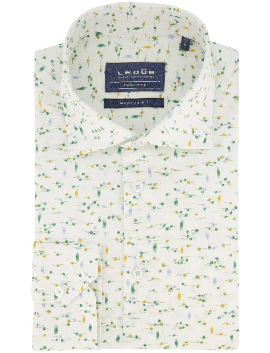 Ledub overhemd easy iron wit/groen