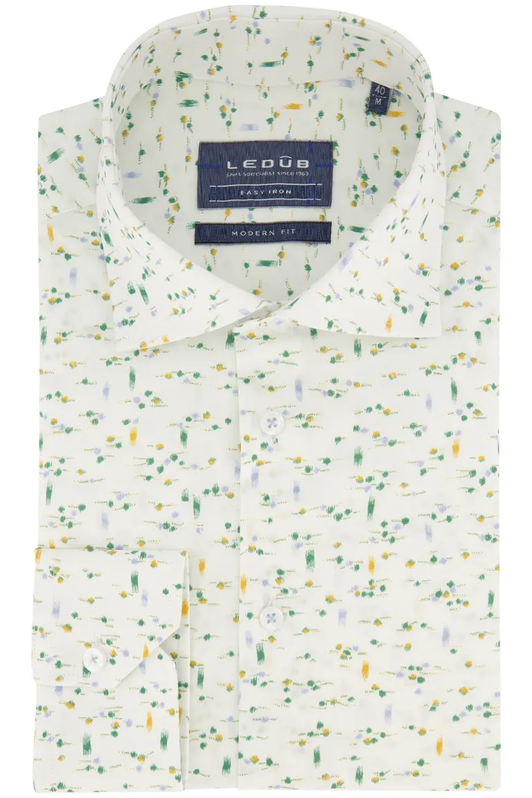 Ledub overhemd Modern Fit wit met print