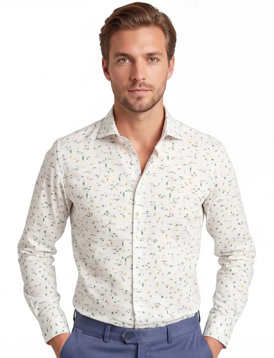 Ledub overhemd Modern Fit wit met print