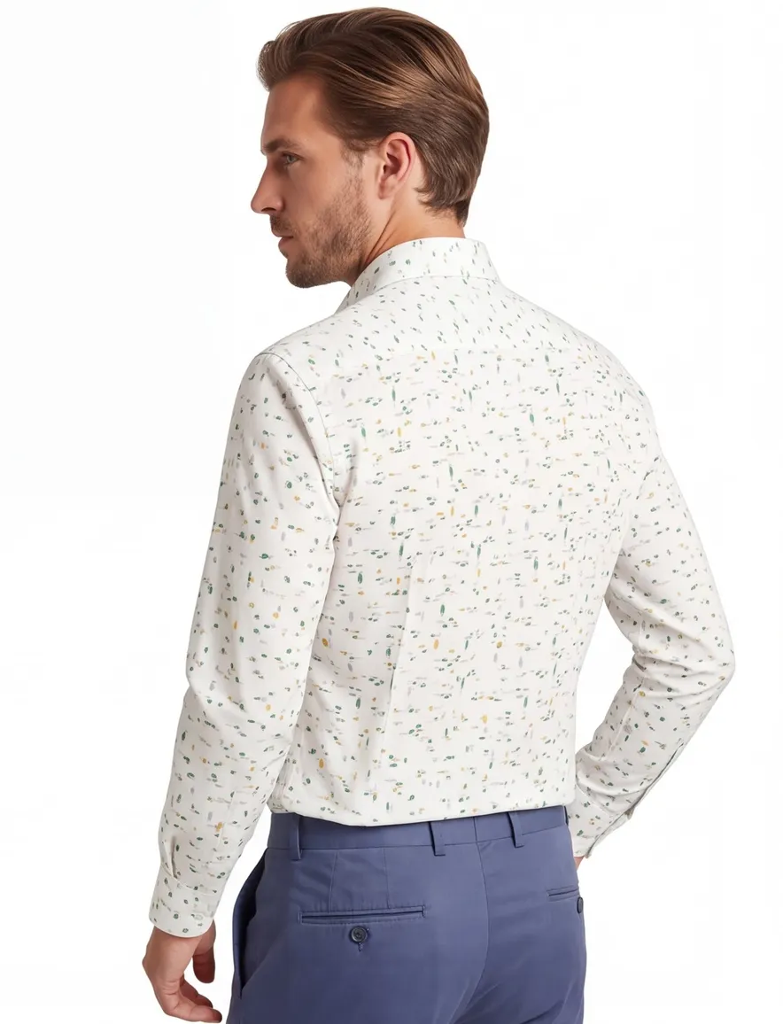 Ledub overhemd Modern Fit wit met print