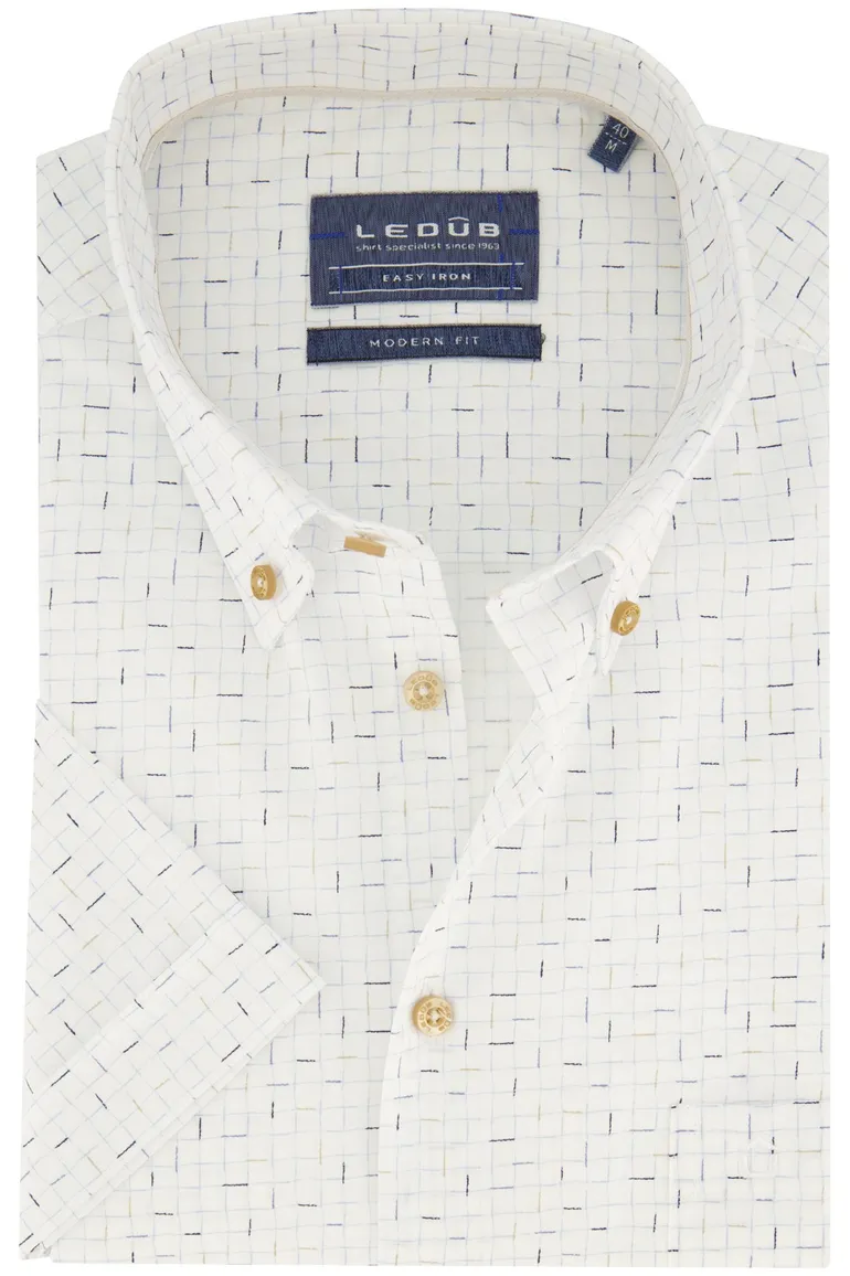 Ledub korte mouw overhemd wit geprint button-down