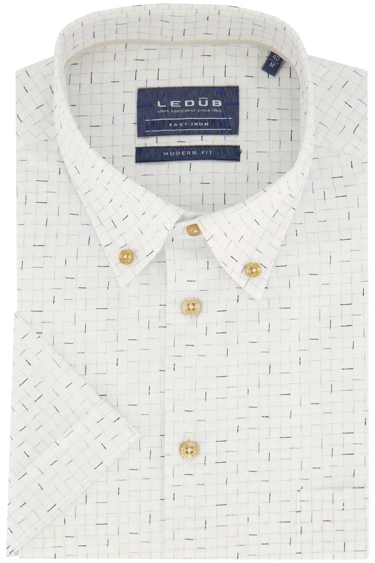 Ledub korte mouw overhemd wit geprint button-down