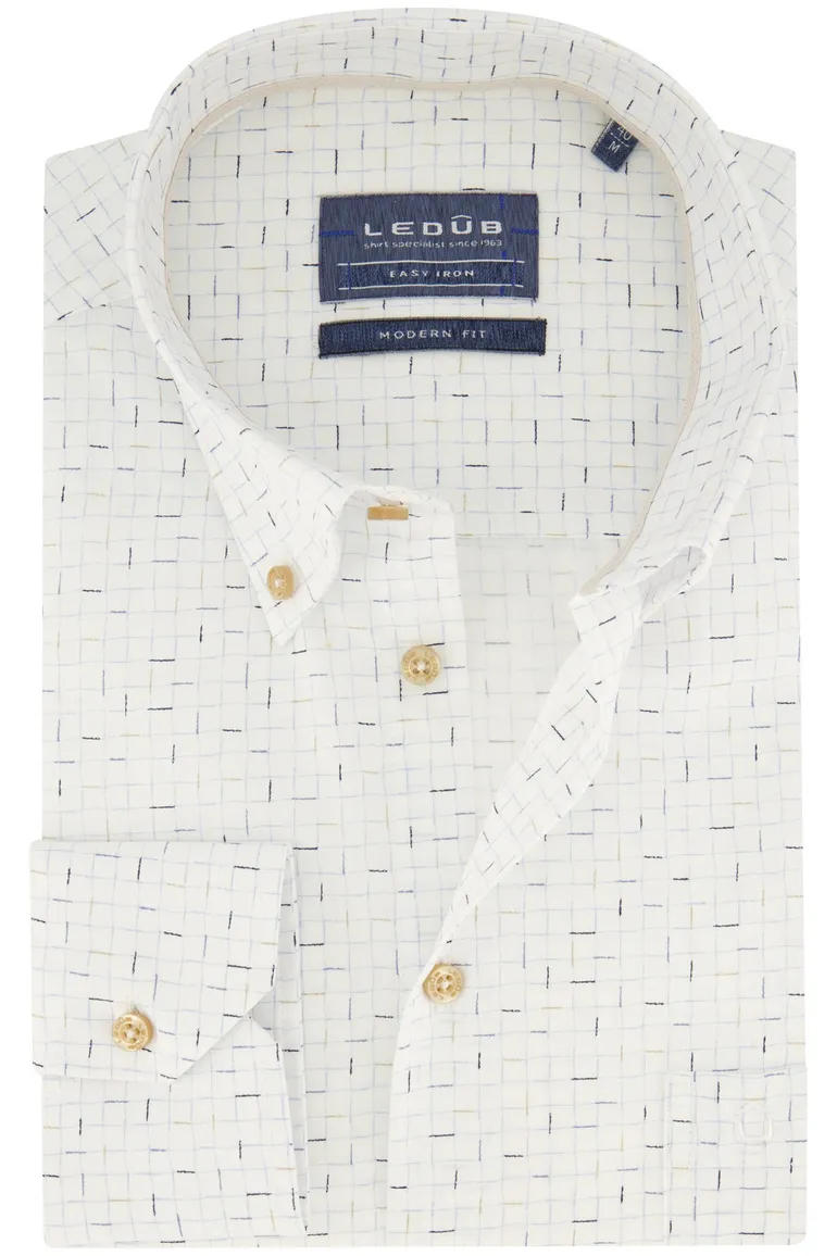 Ledub overhemd spierwit geprint button-down