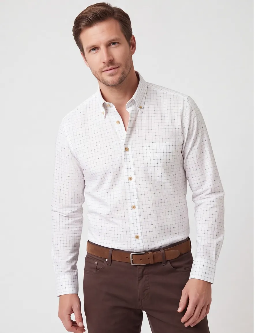 Ledub overhemd Modern Fit New wit geprint button down