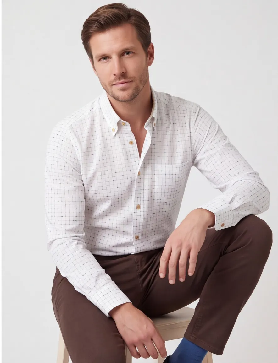 Ledub overhemd Modern Fit New wit geprint button down