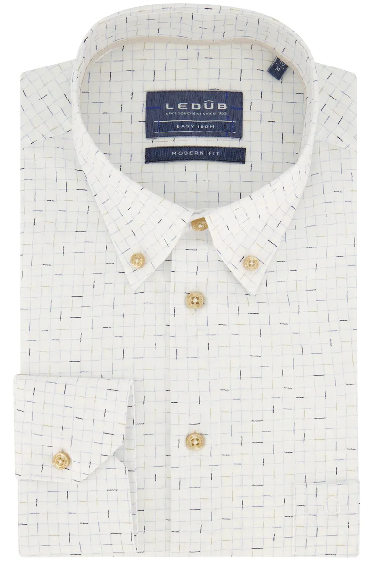 Ledub overhemd spierwit geprint button-down